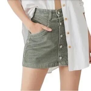 Free People Ray Cotton Corduroy Miniskirt in Washed Army